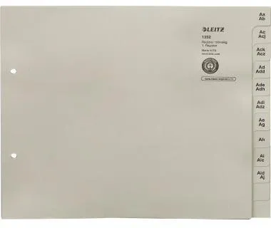 Leitz Registerserie 13520085 DIN A4 A-Z für 100 Ordner Tauenpapier grau