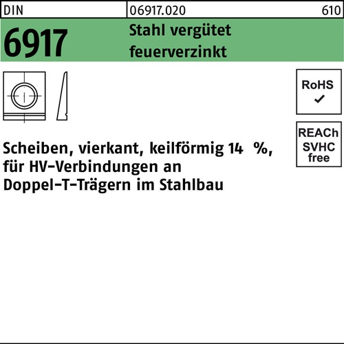 Unterlegscheibe DIN 6917 ÜH vierkant keilförmig 21 Stahl C45 feuerverz. 1St.