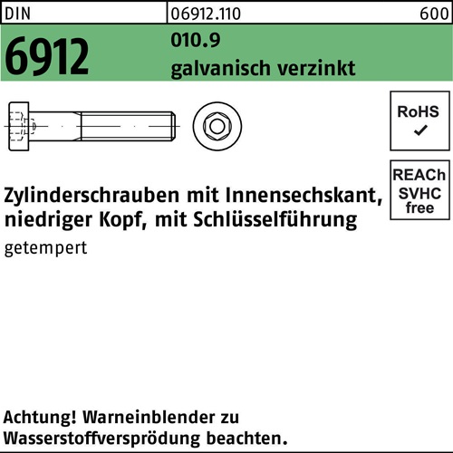 Zylinderschraube DIN 6912 Innen-6kt M16x40 010.9 galv.verz. 50St.