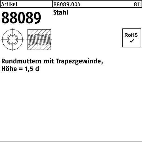 Rundmutter R 88089 m.Trapezgewinde TR 26 x 5 -50 Stahl Höhe=1,5d 5 Stück