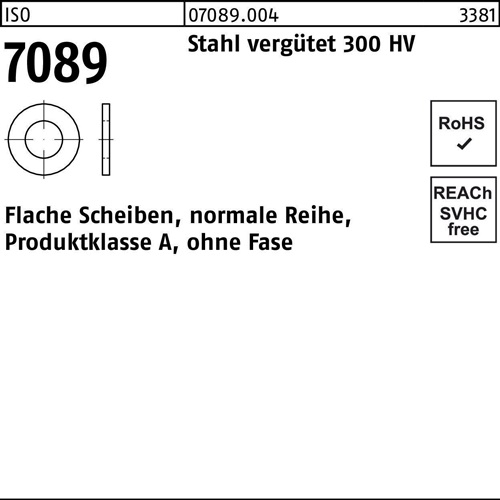 Unterlegscheibe ISO 7089 o.Fase 20 Stahl vergütet 300 HV 100 Stück