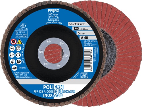 Fächerscheibe POLIFAN A-COOL SG INOX+ALU D.125mm K.40 fl.INOX/Aluminium NK