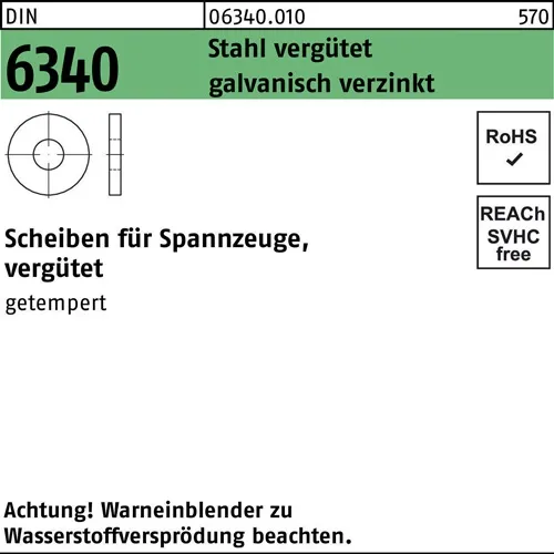 Scheibe DIN 6340 6,4x 17x 3 Stahl vergütet galv.verz. 100 Stück