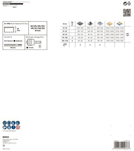 Bosch Lochsägen-Set PRO Multi Material PC Plus 11tlg. D.22-83mm Arbeits-L.44mm