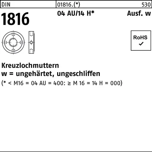 Kreuzlochmutter DIN 1816 M 75 x 1,5 Automatenstahl/14 H 5 Stück