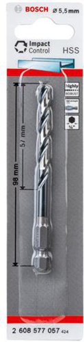 Bosch Spiralbohrer Arbeits-L.57mm D.5,5mm L.98mm HSS Schaft-D.6,35mm