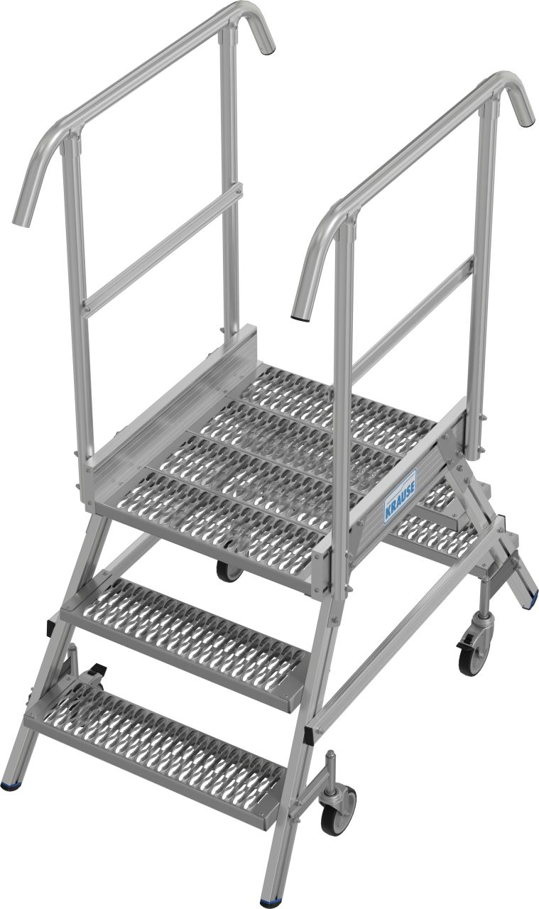 Krause STABILO Podestleiter fahrbar beidseitig begehbar Profilrost R13 Stufen 2x3 Stufen