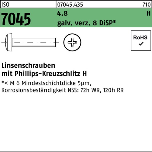 Flachkopfschraube ISO 7045 PH M6x12-H 4.8 galv.verz. 8 DiSP 1000St.