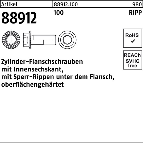 Zylinderflanschschraube R 88912 Sperr-Ripp Innen-6kt M12x 40 100 100 Stück
