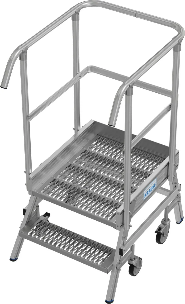 Krause STABILO Podestleiter fahrbar einseitig begehbar Profilrost R13 Stufen 1x2 Stufen