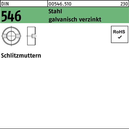 Schlitzmutter DIN 546 M10 Stahl galv.verz. 500 Stück