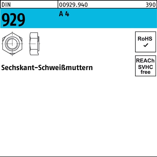 Sechskantanschweißmutter DIN 929 M16 A 4 25 Stück
