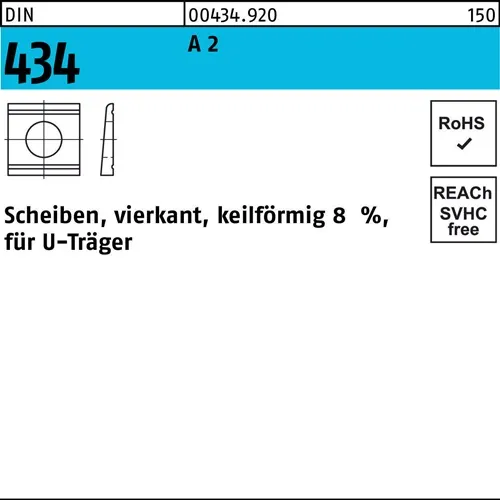 U-Scheibe DIN 434 vierkant keilförmig 26 A 2 Neigung 8% 10 Stück