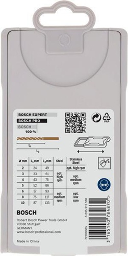Bosch Metallbohrer-Set PRO Metal HSS-G DIN338 7tlg.D.2-10mm L.49-133mm 