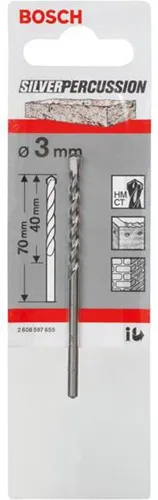 Bosch Betonbohrer Silver Percussion CYL-3 D.3mm Arbeits-L.40mm L.70mm Schaft-D.2,8mm