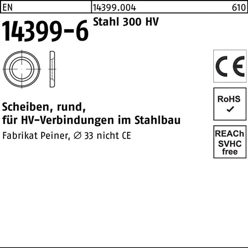 Scheibe EN 14399-6 rund 33 (34x60x 5) Stahl 300 HV 1 Stück