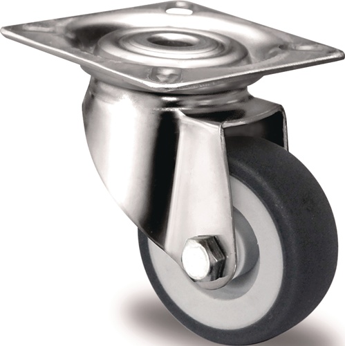 TECWERK Lenkrolle D.50mm Trgf.50kg m.Platte Platten-B.60mm Gleitlager VA TPE 