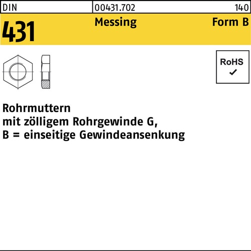 Rohrmutter DIN 431 BG 1 Messing 10 Stück