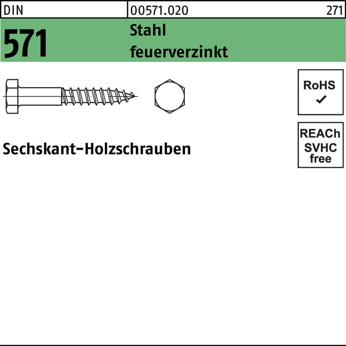 Sechskantholzschraube DIN 571 7x 80 Stahl feuerverz. 200 Stück