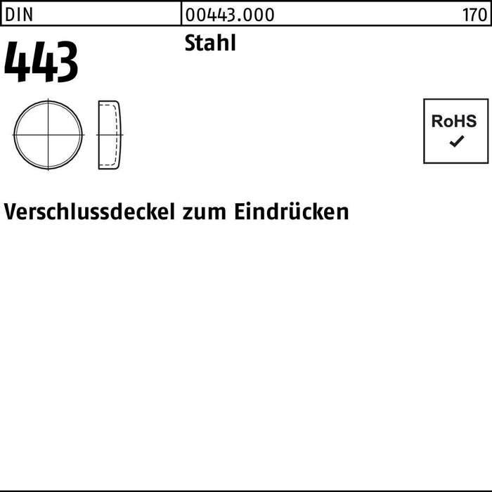 Verschlußdeckel DIN 443 z.Eindrücken 14 Stahl 100 Stück
