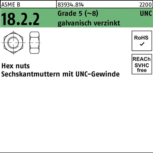 Sechskantmutter R 83934 UNC-Gewinde 3/8 Grade 5 (~8) galv.verz. 100St.