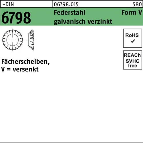 Fächerscheibe DIN 6798 FormV versenkt V 4,3 Federstahl galv.verz. 250St.