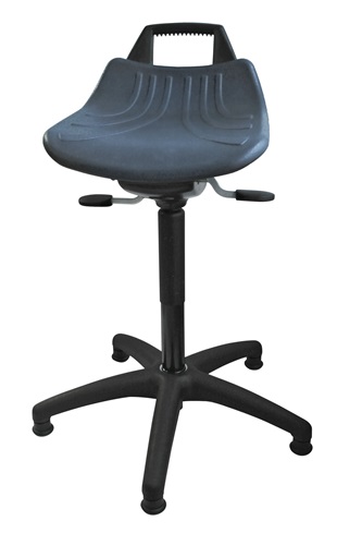 Drehhocker m.Bodengleitern PU-Schaum blau Sitz-H.490-680mm