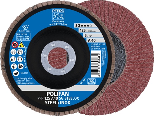 Fächerscheibe POLIFAN A SG STEELOX D.125mm K.40 fl.INOX NK PFERD