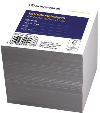 Soennecken Zettelboxeinlage 5789 9x9cm 80g 800Blatt ws