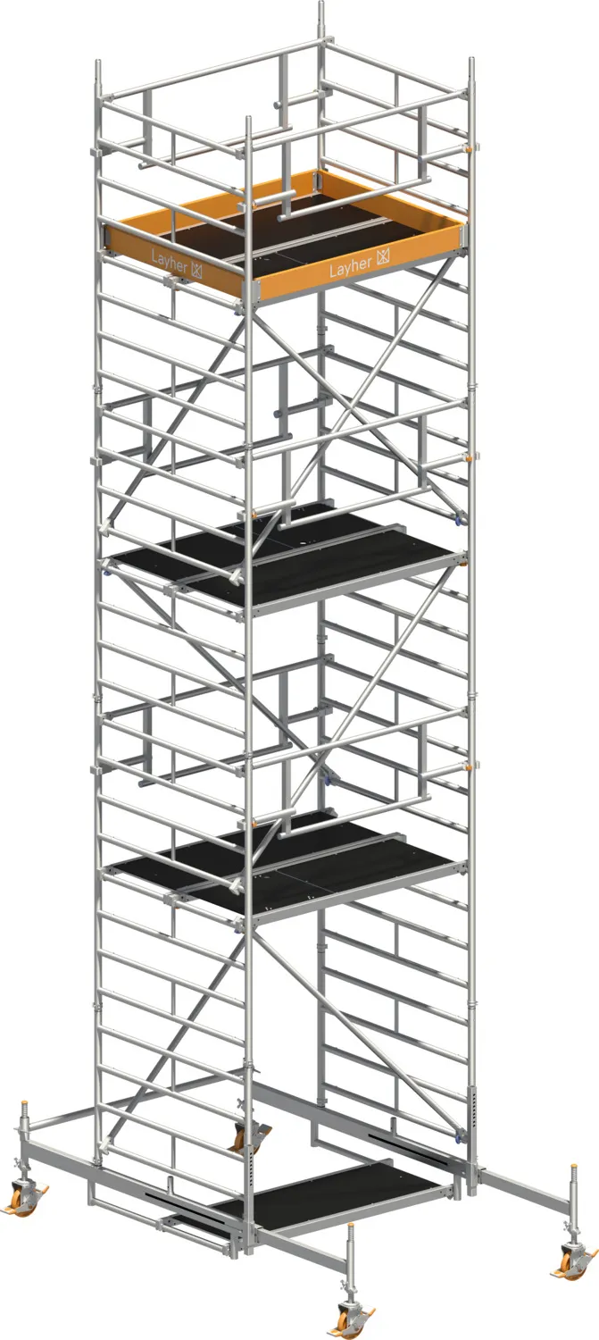 Layher Fahrgerüst Uni Kompakt P2 SAFETY PLUS mit Doppelgeländer Typ: 1425006 | SH: 6,38 m / AH: 8,38 m