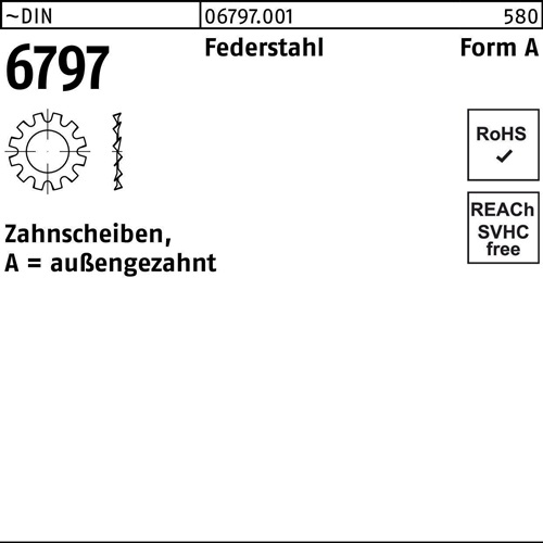 Zahnscheibe DIN 6797 FormA außengezahnt A 4,3 Federstahl 500 Stück