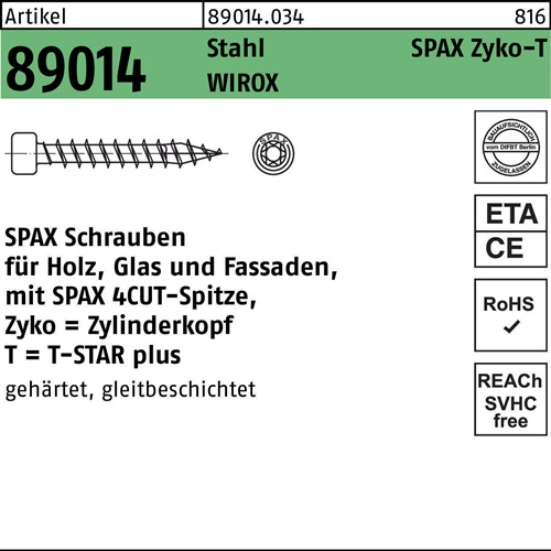 Zylinderkopfschraube R 89014 T-STAR Stahl WIROX SPAX