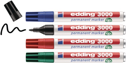 Permanentmarkerset edding 3000 schwarz/rot/blau/grün Strich-B.1,5-3mm Rundspitze