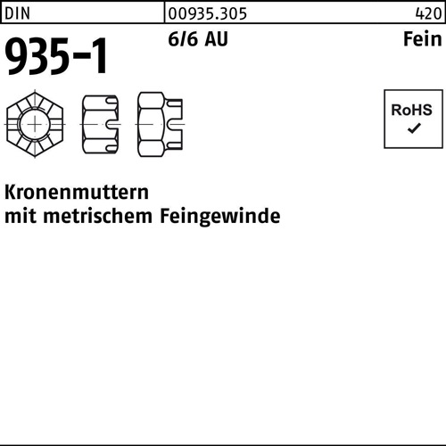 Kronenmutter DIN 935-1 M8x 1 6 100 Stück