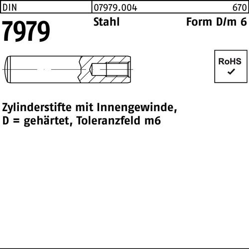 Zylinderstift DIN 7979 Innengewinde D 10x 20 Stahl gehärtet Toleranz m6 10St.