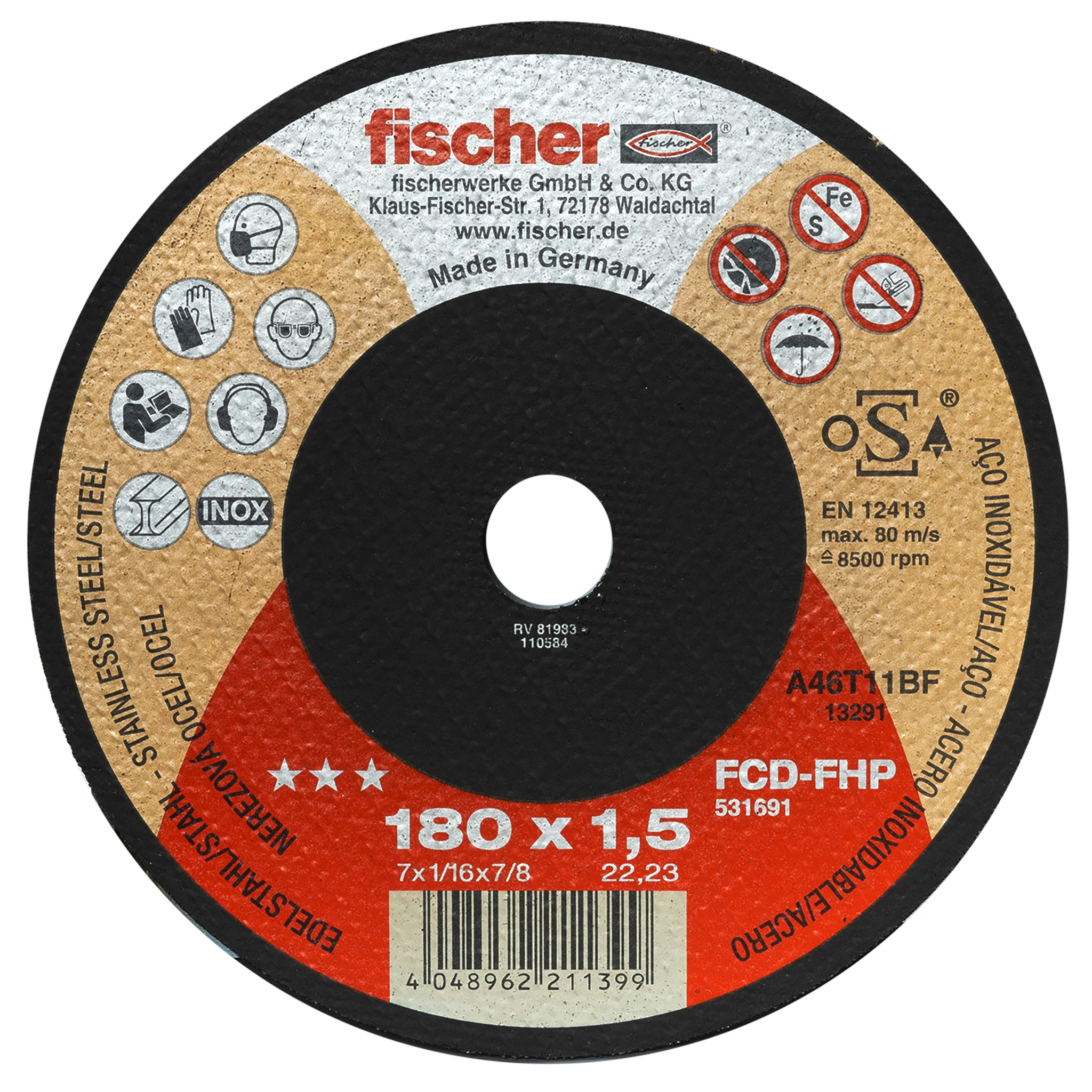 fischer Trennscheibe FCD-FHP 180 x 1,5 x 22,23 Inox