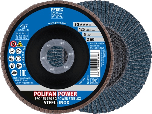 Fächerscheibe POLIFAN Z SG POWER STEELOX D.125mm K.60 INOX ZK Ausf.kon.PFERD