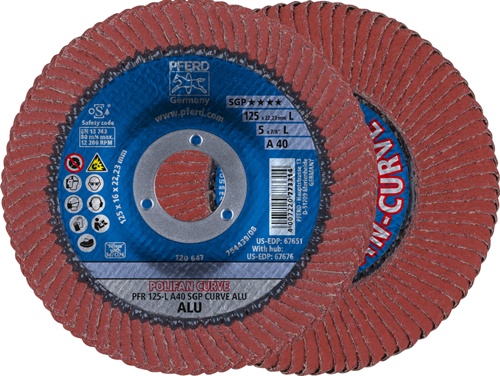 Fächerscheibe POLIFAN® A SGP CURVE ALU D.125mm K.40 Korund A-COOL Ausf.L PFERD