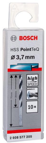 Bosch Metallspiralbohrer PointTeQ DIN388 Arbeits-L.39mm D.3,7mm Typ N 10St.