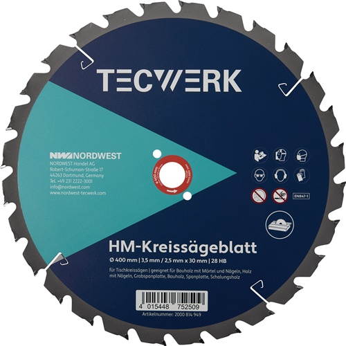 Tischkreissägeblatt AD 400mm Z.28 HB Schnitt-B.3,5mm TECWERK