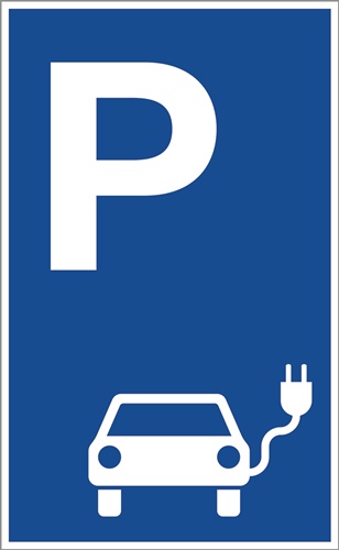 Parkplatzbeschilderung Parkplatz f.Elektrofahrzeuge L400xB250mm Alu.blau/weiß