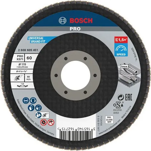 Bosch Fächerschleifscheibe PRO X571 Scheiben-D.115mm Körnung 60 gewinkelt