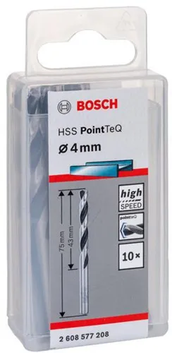 Bosch Metallspiralbohrer PointTeQ DIN388 Arbeits-L.43mm D.4mm Typ N 10St.