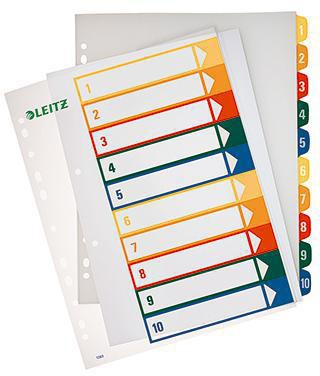 Leitz Register 12930000 DIN A4 1-10 volle Höhe PP farbig/transparent