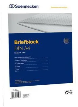 Soennecken Briefblock 1381 DIN A4 70g holzfrei 50Blatt liniert weiß