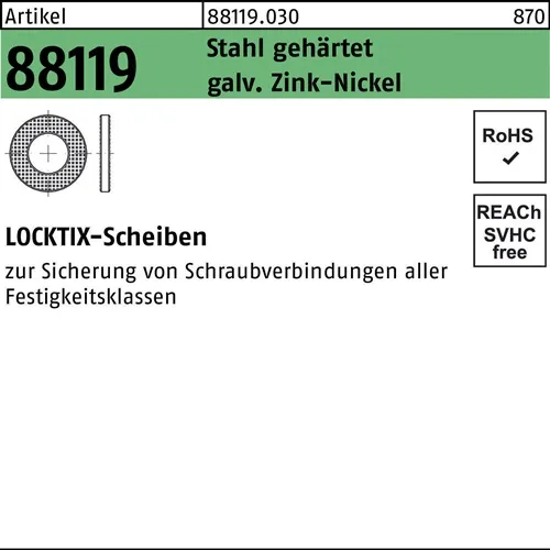 Scheibe R 88119 18 Stahl gehärtet gal. ZnNi Cr(VI)-frei 100 Stück