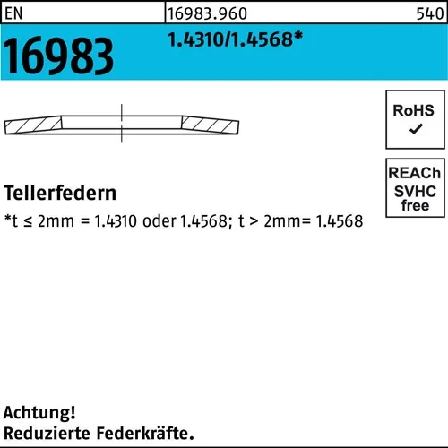 Tellerfeder EN 16983 31,5x16,3x1,75 1.4310/1.4568 200 Stück