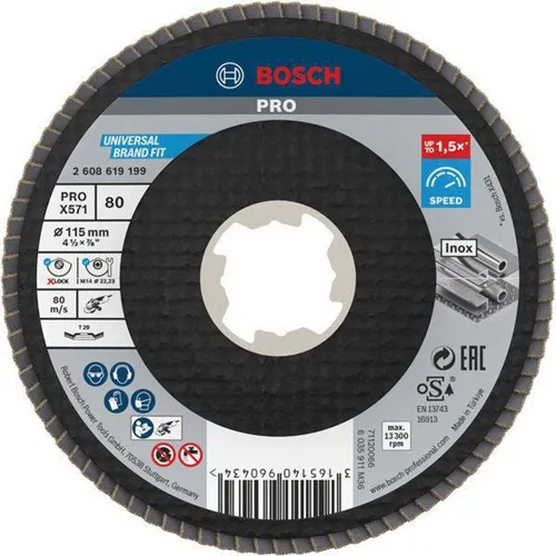 Bosch Fächerschleifscheibe X-LOCK PRO X571 D.115mm Körnung 80 abgew. X-LOCK