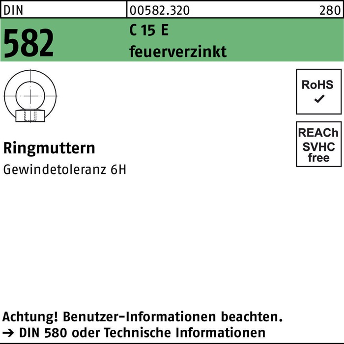 Ringmutter DIN 582 M8 C 15 E feuerverz. 25 Stück