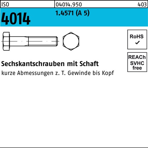 Sechskantschraube ISO 4014 Schaft M16x 120 A 5 1 Stück